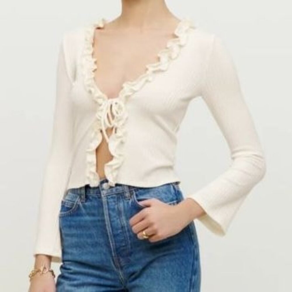Reformation Cream Gellar Ruffle Top
